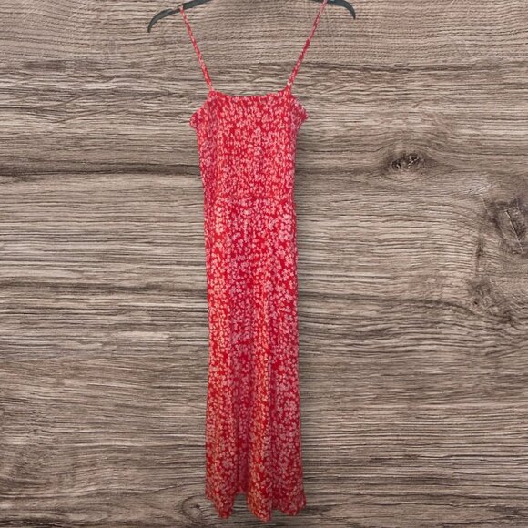 Red Floral Soft Flowy Maxi Dress Adjustable Straps Smocked Bodice Casual Comfort - Picture 2 of 12